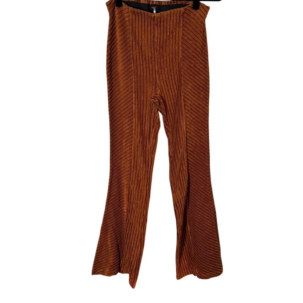 Free People Pull-On Velvet Corduroy Flare Pants Burnt Orange Size M